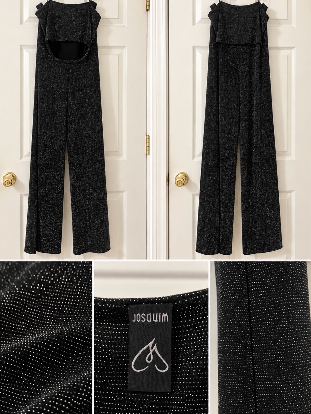 Black Sparkly 2-Piece Set Wide Leg Pants & Crop Top | Elegant Night Outfit